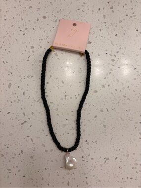 Ellison Black Twisted Rope Necklace with White Pearl Pendant